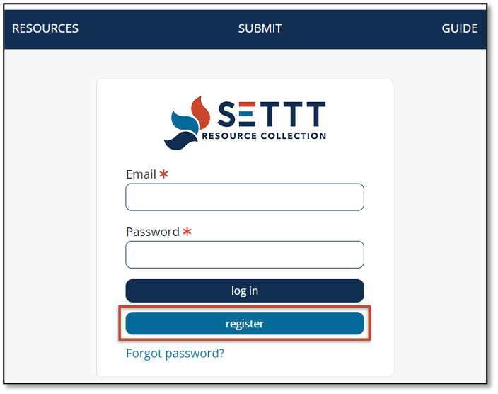 view of account registration page with the Register button highlighted